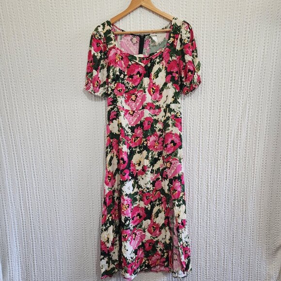 H&M Women's Floral Patterned Midi Flowy Dress in Pink and Cream Size Medium - Picture 4 of 16